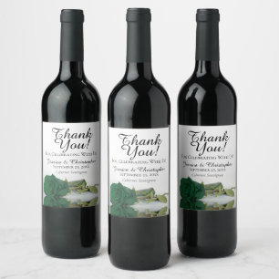 Elegant Emerald Green Rose Wedding Thank You Wine Label