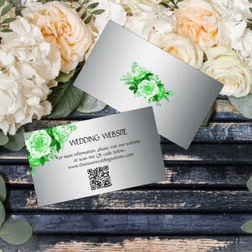 Elegant Emerald Green Roses Boho Wedding Website  Enclosure Card
