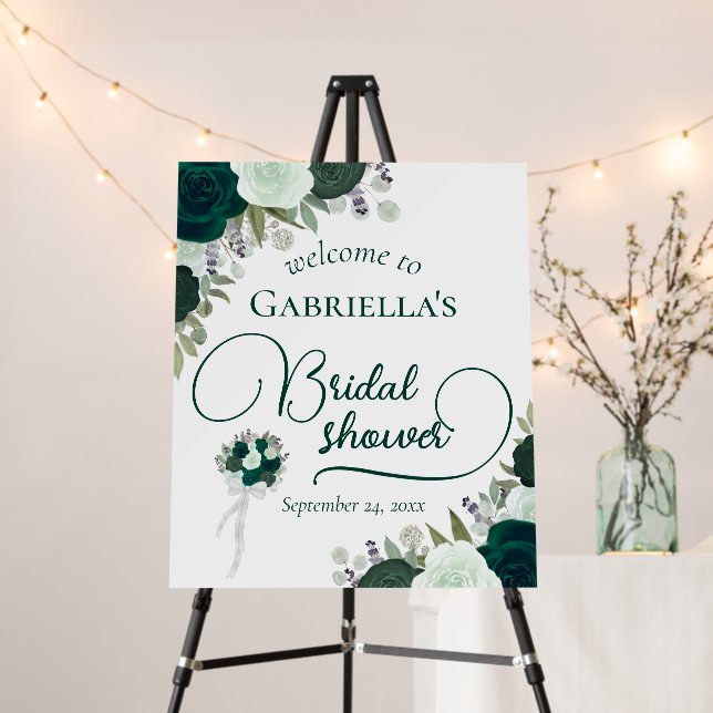 Elegant Emerald Green Roses Bridal Shower Welcome Foam Board (In Situ (Stand))