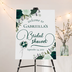 Elegant Emerald Green Roses Bridal Shower Welcome Foam Board