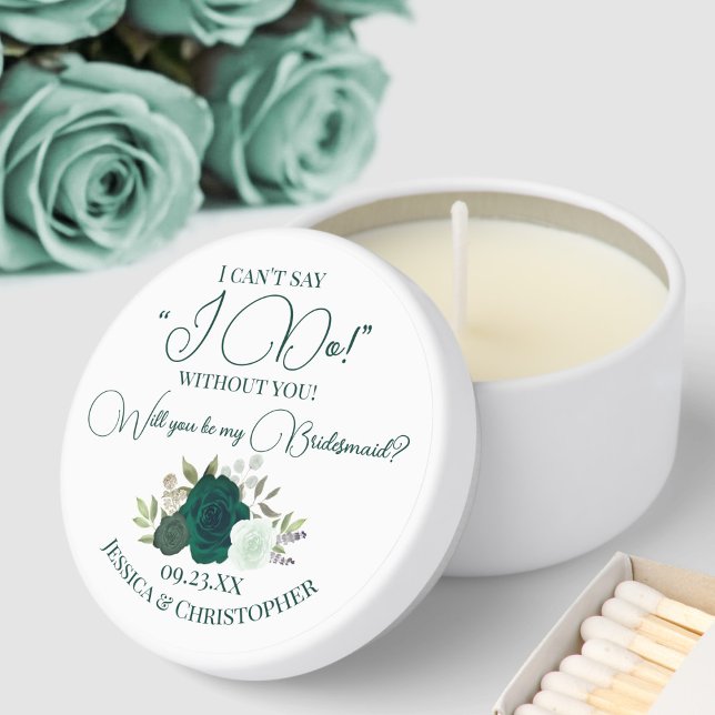 Elegant Emerald Green Roses Bridesmaid Proposal Mini Candle Favors (Creator Uploaded)
