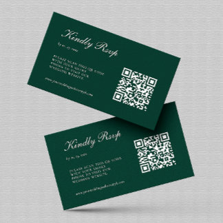 Elegant Emerald Green RSVP QR Code Wedding Enclosure Card