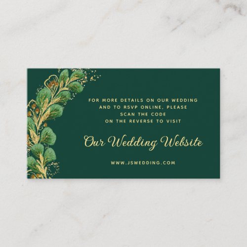 Elegant Emerald Green RSVP Wedding Website QR Code Enclosure Card