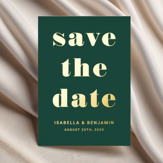 Elegant Emerald Green Save The Date Gold Foil Invitation (Elegant Emerald Green Gold Save The Date Card)