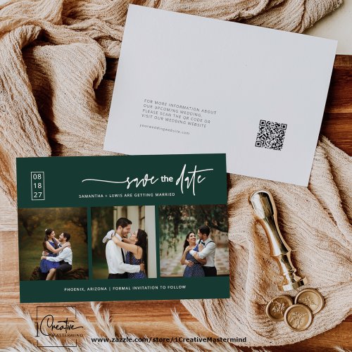 Elegant Emerald Green Save the Date QR Code Photo Invitation