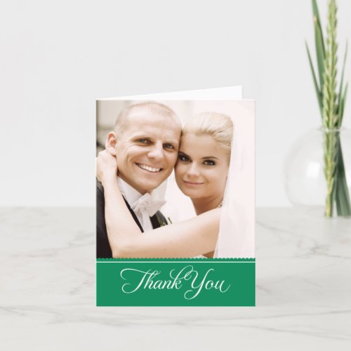 Elegant Emerald Green Scalloped Wedding Photo Thank You Card