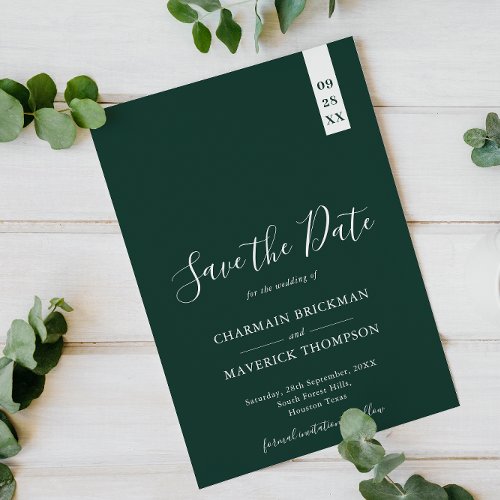Elegant Emerald Green Script Wedding Save The Date