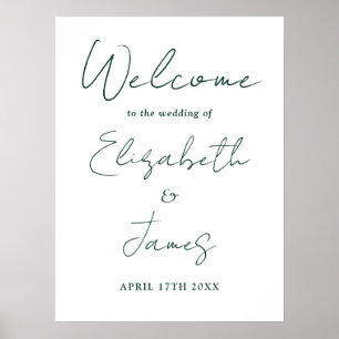 Elegant Emerald Green Script Wedding Welcome Sign