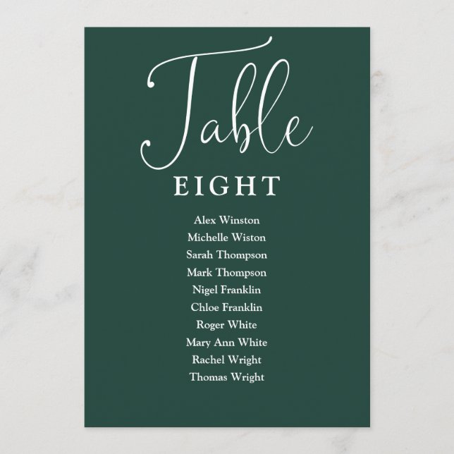 Elegant Emerald Green Seating Chart Table Number (Front)