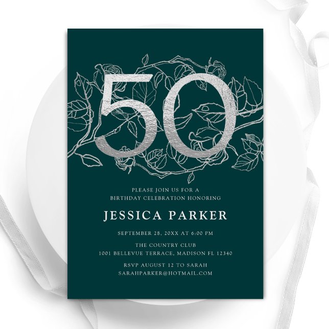 Elegant Emerald Green Silver 50th Birthday Invitation (Creator Uploaded)