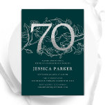 Elegant Emerald Green Silver 70th Birthday Invitation<br><div class="desc">Elegant emerald green silver 70th birthday party invitation. Customizable modern feminine design featuring roses botanical accents and faux glitter silver. Simple floral invite card perfect for a stylish female bday celebration. Personalize with your own details. Printed Zazzle invitations or instant download digital printable template.</div>