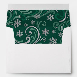 Elegant Emerald Green Snowflakes Winter Wedding Envelope