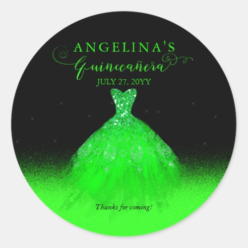 Elegant Emerald Green Spanish Gown Quinceaera  Classic Round Sticker