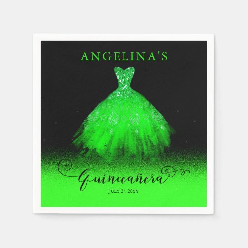 Elegant Emerald Green Spanish Gown Quinceaera Napkins