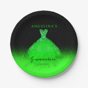 Elegant Emerald Green Spanish Gown Quinceañera Pap Paper Plates