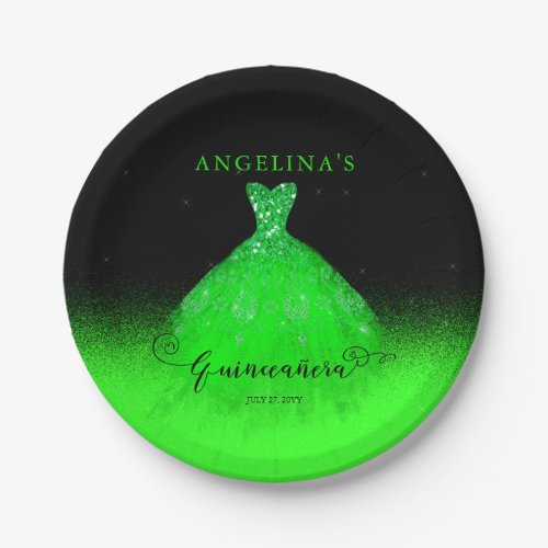 Elegant Emerald Green Spanish Gown Quinceaera Pap Paper Plates