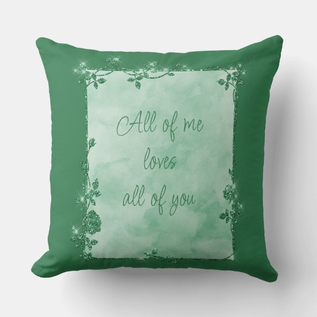 Elegant Emerald Green Sparkle Frame Valentine  Throw Pillow (Front)