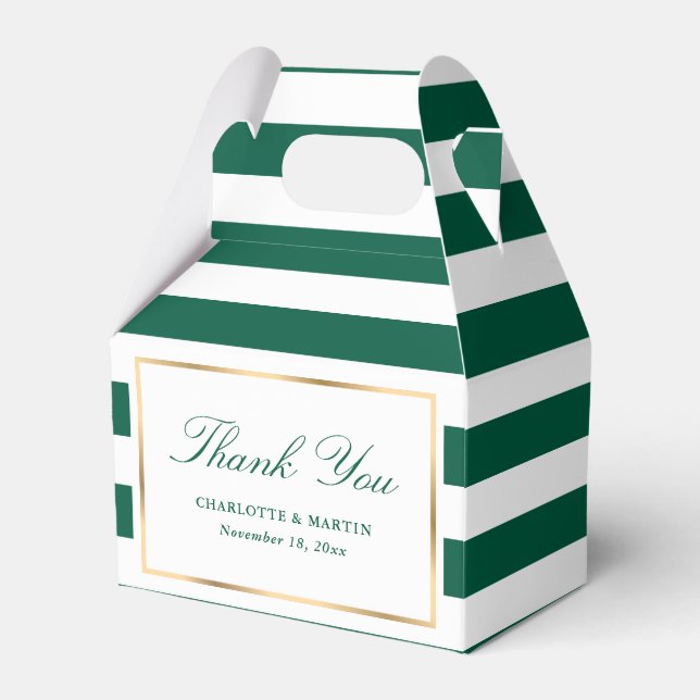 Elegant Emerald Green Stripes Wedding Thank You Favor Boxes (Front Side)