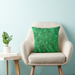 Elegant Emerald Green Studded Diamond Pattern Throw Pillow