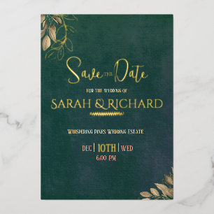 Elegant Emerald Green Velvet Save the Date Foil Invitation