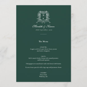 Elegant Emerald Green Vintage Crest Thank You Note Menu