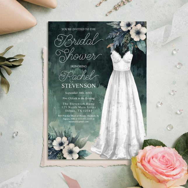 Elegant Emerald Green Watercolor Bridal Shower Invitation (Creator Uploaded)