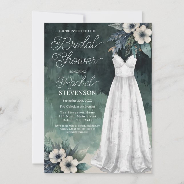 Elegant Emerald Green Watercolor Bridal Shower Invitation | Zazzle