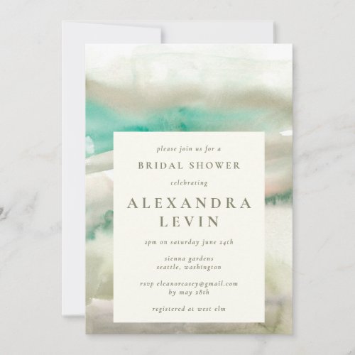 Elegant Emerald Green Watercolor Bridal Shower Invitation