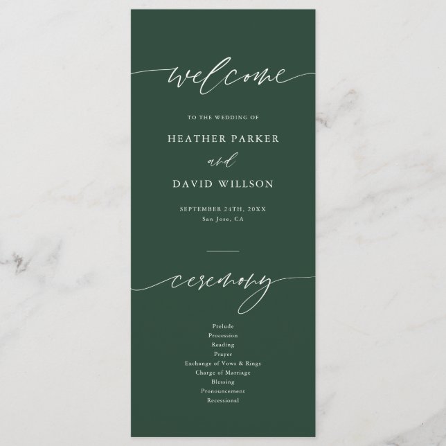 Elegant Emerald Green Wedding Ceremony Program (Front)