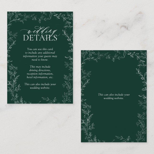 Elegant Emerald Green Wedding Details Enclosure (Front/Back)