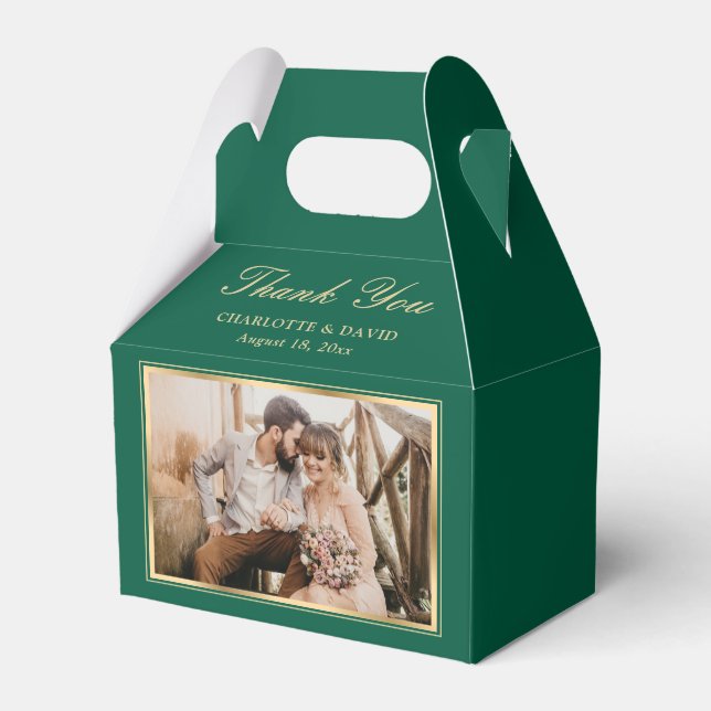 Elegant Emerald Green Wedding Photo Thank You Favor Boxes (Back Side)