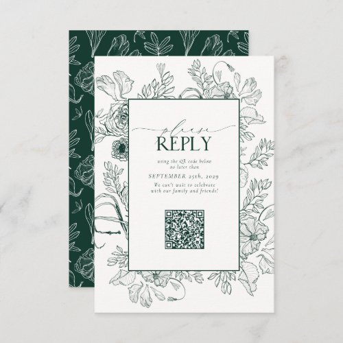 Elegant Emerald Green Wedding QR Code Please Reply RSVP Card