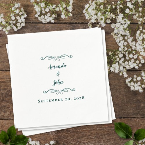 Elegant Emerald Green Wedding Reception Names Date Napkins