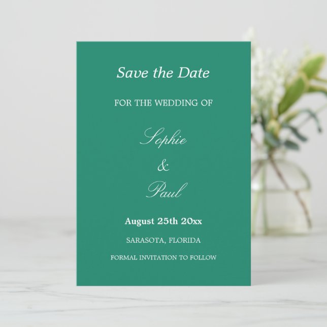 Elegant Emerald Green Wedding Save the Date (Standing Front)