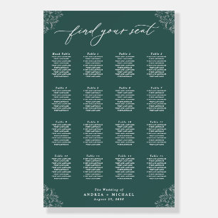 Elegant Emerald Green Wedding Seating Chart 24x36 Foam Board