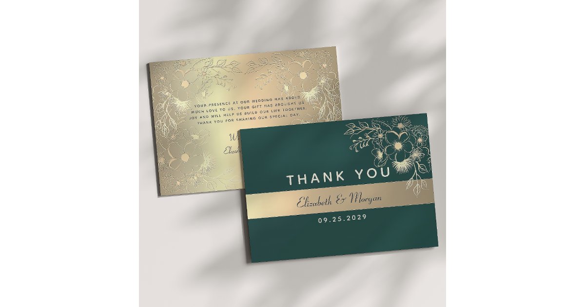 Elegant Emerald Green Wedding Thank You Card | Zazzle