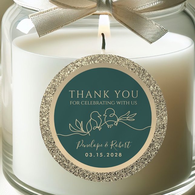 Elegant Emerald Green Wedding Thank You Classic Round Sticker (Creator Uploaded)