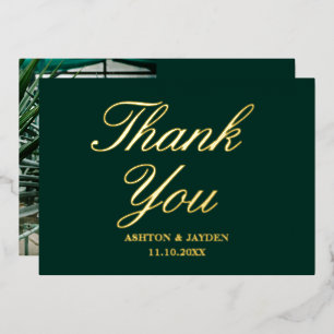 Elegant Emerald Green Wedding Thank You Real Gold Foil Invitation