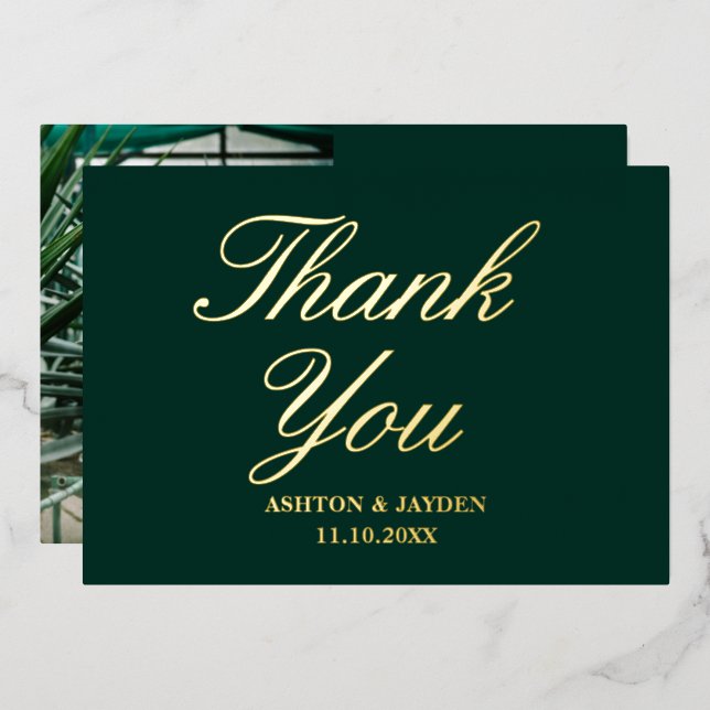 Elegant Emerald Green Wedding Thank You Real Gold Foil Invitation (Front/Back)