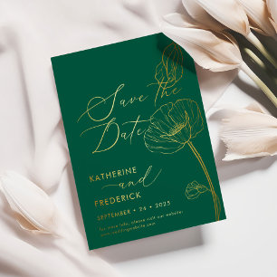 Elegant Emerald Green Wildflowers Save the Date Foil Invitation