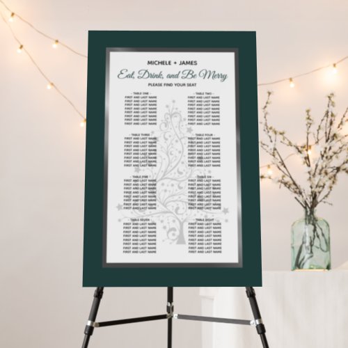 Elegant Emerald Green Winter Wedding Seating Chart Foam Board