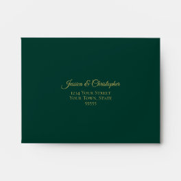Elegant Emerald Green with Gold Lace Wedding RSVP Envelope