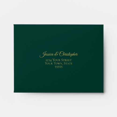 Elegant Emerald Green with Gold Lace Wedding RSVP Envelope