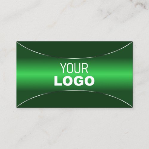 Elegant Emerald Green with Silver Border and Logo Business Card