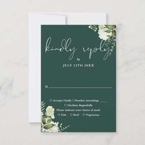 Elegant Emerald Greenery Floral Wedding RSVP Card