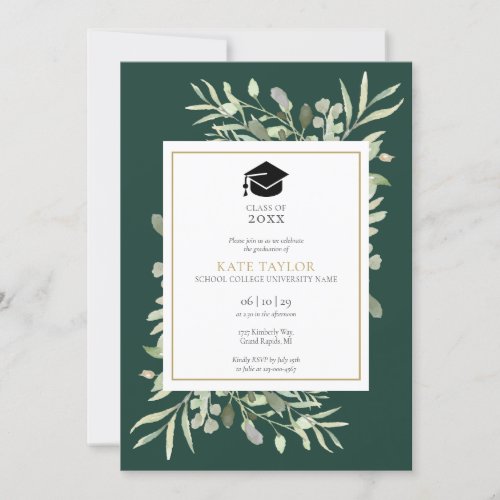 Elegant Emerald Greenery Photo Graduation Party In Invitation