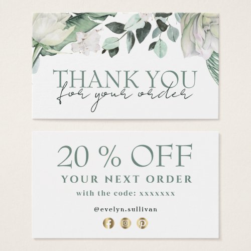 elegant emerald greenery thank you discount card