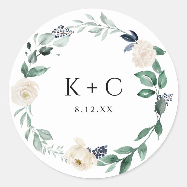 Elegant Emerald Greenery Wedding Favor Classic Round Sticker (Front)