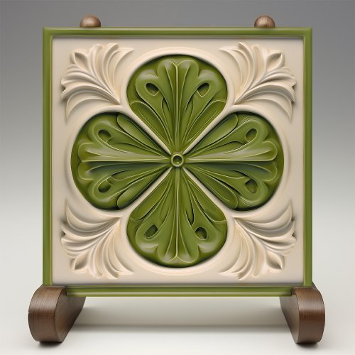 Elegant Emerald Ivory Fleur_de_Lis Ceramic Tile