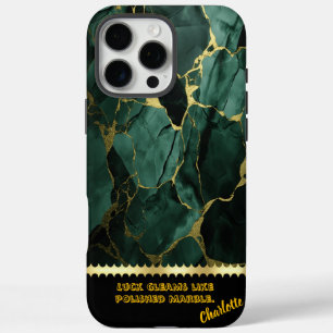 Elegant emerald marble with golden veining details iPhone 16 pro max case